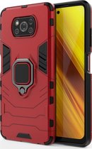 POCO X3 Hoesje - Mobigear - Armor Ring Serie - Hard Kunststof Backcover - Rood - Hoesje Geschikt Voor POCO X3