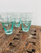 Traditioneel Beldi Glas | Aquamarine| Marokkaanse Gerecycled Glas | Set van 6 | XL
