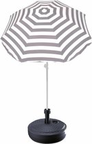 Grijs gestreepte lichtgewicht strand/tuin basic parasol van nylon 180 cm + vulbare parasolvoet antraciet van plastic
