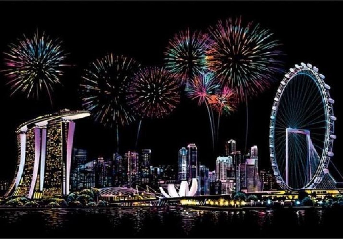 Scratch Art Singapore Firework - 410 x 287 mm - Kras tekeningen - Scratch painting
