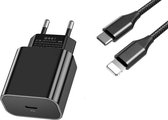 DrPhone Lunar Black 18W Lader - USB-C - 5V  - 1 Meter Type-C naar Lightning Kabel + Thuislader  - Geschikt voor iOS Smartphone 11 / 12