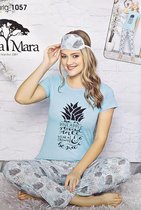 Dames pyjama volwassenen vrouw comfortabele pyjama korte mouw set 3 delig turquoise lente/zomer pyjama dames nachtkleding katoen pineapple maat M/L