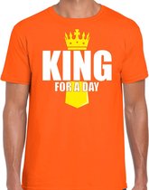 Koningsdag t-shirt King for a day met kroontje oranje - heren - Kingsday outfit / kleding / shirt L