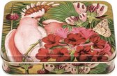 Blikje Papegaai en bloemen 14,2x10,1x3,7cm