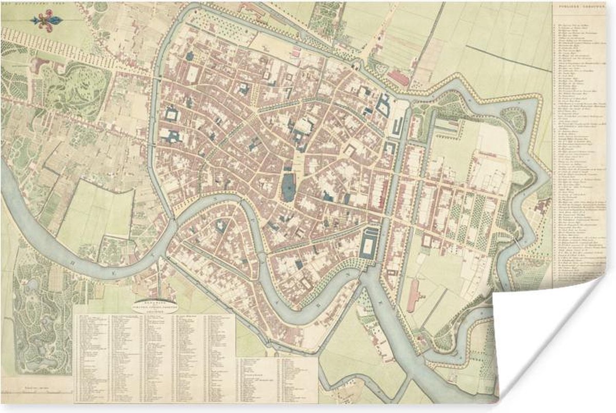 Poster Stadskaart Haarlem Historisch 120x80 cm Plattegrond