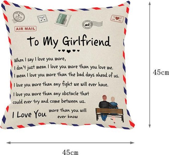 TDR -Sierkussensloop- 45x45 cm - leuk als cadeau voor naar vriendin - "To  my girlfriend" | bol.com