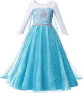Prinses - Elsa jurk - Frozen -  Prinsessenjurk - Verkleedkleding - Blauw - Maat 122/128 (130) 6/7 jaar