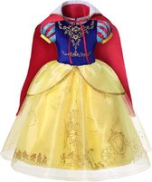 Prinses - Sneeuwwitje jurk incl. cape en haarband(3 delig) - Sneeuwwitje - Prinsessenjurk - Verkleedkleding - Goud - Maat 110/116 (4/5 jaar)
