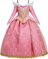 Prinses - Doornroosje luxe jurk - Doornroosje -  Prinsessenjurk - Verkleedkleding - Roze - Maat 122/128 (6/7 jaar)