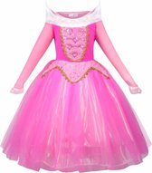 Prinses - Doornroosje - lange mouwen - Doornroosje -  Prinsessenjurk - Verkleedkleding - Roze - Maat 134/140 (140) 8/9 jaar