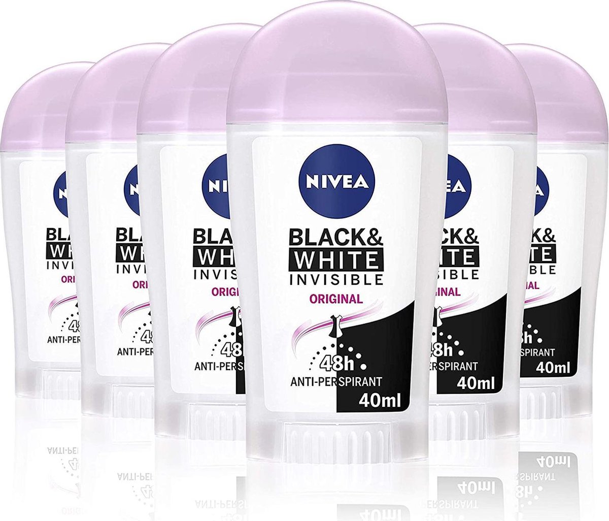 Nivea Deodorant Stick - Black & White Invisible Clear Original - 6 x 40 ml - NIVEA