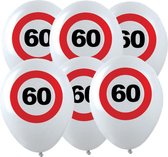 12x Leeftijd verjaardag ballonnen met 60 jaar stopbord opdruk 28 cm - Wit