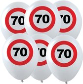 12x Leeftijd verjaardag ballonnen met 70 jaar stopbord opdruk 28 cm