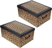 2x stuks opbergdoos/opberg box van karton met luipaard print 51 x 37 x 24 cm - Inhoud 45 liter - Doos met deksel en handvatten