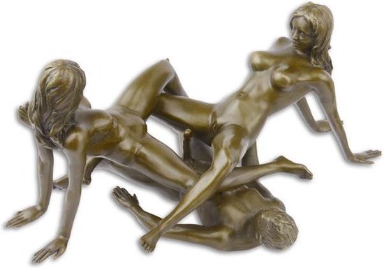 Bronzen beeld - Trio Groep - Erotisch sculptuur - 10,8 cm hoog