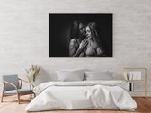 Fotoschilderij van twee vrouwen in lingerie met een sensuele blik - geborsteld aluminium 120cmX80cm (wanddecoratie)