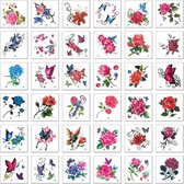 66 stuks tattoo stickers bloemen en vlinders 6x6 cm