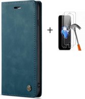 GSMNed - Leren telefoonhoesje blauw - hoogwaardig leren bookcase blauw - Luxe iPhone hoesje - magneetsluiting voor iPhone 12 Pro Max - blauw - 1x screenprotector iPhone 12 Pro Max