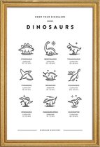 JUNIQE - Poster met houten lijst Dinosaurussoorten -40x60 /Wit & Zwart