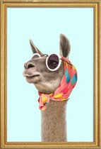 JUNIQE - Poster met houten lijst Mode Llama -40x60 /Blauw & Bruin