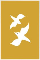 JUNIQE - Poster in kunststof lijst Birds in Mustard -60x90 /Geel & Wit
