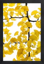 JUNIQE - Poster met houten lijst Ginkgo -13x18 /Bruin & Geel