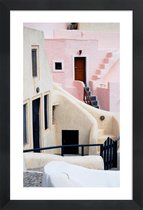 JUNIQE - Poster met houten lijst Roze Santorini, Griekenland -13x18