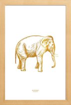 JUNIQE - Poster met houten lijst Elephant gouden -40x60 /Goud & Wit