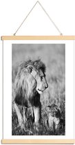 JUNIQE - Posterhanger Lion Teaching His Cub -30x45 /Grijs & Zwart