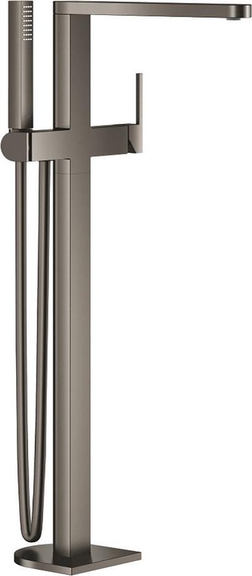 Fortifura Calvi Thermostatische Badkraan Met Ronde Handdouche Handdouchehouder En Metalen Doucheslang Geborsteld Gunmetal Pvd
