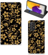 Bookcase Cadeau voor Oma Geschikt voor Samsung Galaxy A72 (5G/4G) Telefoonhoesje Gouden Bloemen