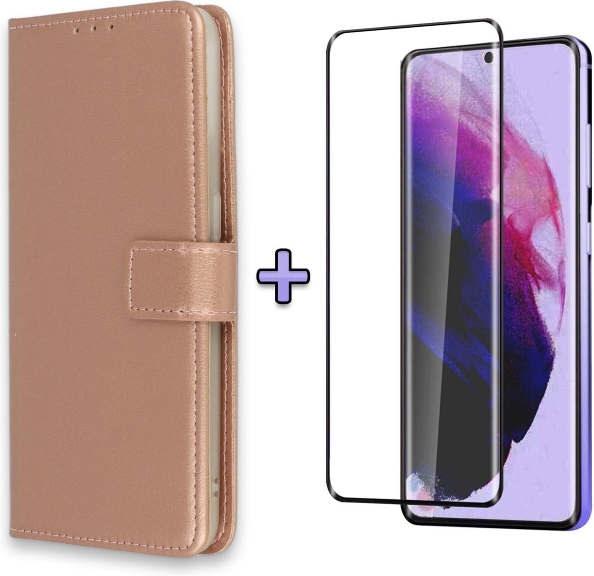 HB Hoesje Geschikt voor Samsung Galaxy A42 5G Rosegoud - Portemonnee Book Case - Kaarthouder & Magneetlipje & Volledige Display Screenprotector