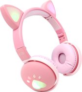 LIFETASTIC® Koptelefoon kat - Roze - LED verlichting - Draadloos - Bluetooth 5.0 - Ingebouwde microfoon - Noise Reduction Technology