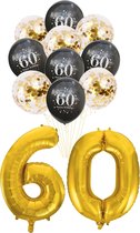 Folie Ballon 60 jaar - met 5 gouden en 5 zwarte ballonnen - Goud - Zwart - verjaardag ballonnen - 1 meter