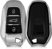 kwmobile autosleutel hoesje compatibel met Peugeot Citroen 3-knops Smartkey autosleutel (alleen Keyless Go) - autosleutel behuizing in hoogglans zilver