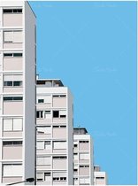 Brutalist Architectural Bauhaus Posters Blue - 50x70cm Canvas - Multi-color