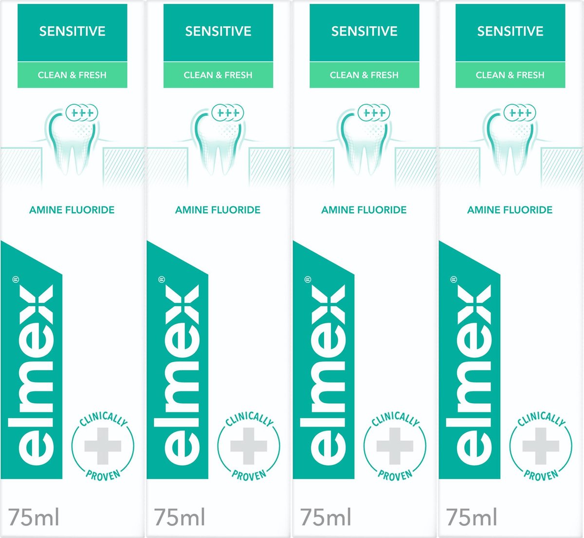 Elmex Sensitive Clean & Fresh tandpasta 4 x 75ml - Voor Gevoelige Tanden - Voordeelverpakking