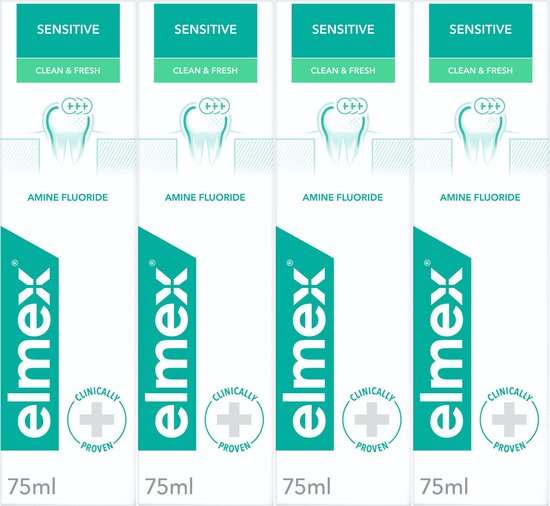 Elmex Sensitive Clean & Fresh tandpasta 4 x 75ml - Voor Gevoelige Tanden - Voordeelverpakking