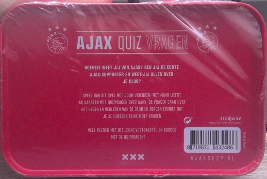 Thumbnail van een extra afbeelding van het spel Ajax Quiz vragen  - Hoeveel weet jij van Ajax? - 50 kaarten met vragen