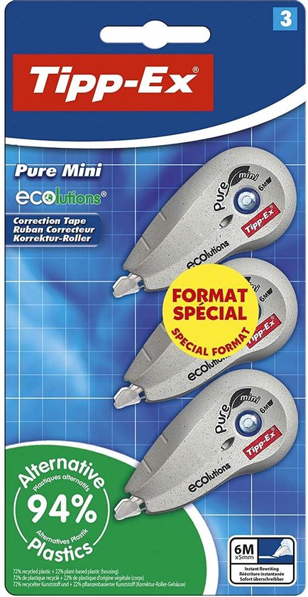 Rouleau de correction Tipp Ex Pure Mini Eco 3 pièces