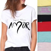 T-shirt okergeel dames shirts katoen Amor maat M/L
