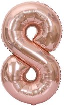 Cijfer Ballon nummer 8 - Helium Ballon - Grote verjaardag ballon - 32 INCH - Rosé Gold - Met opblaasrietje!