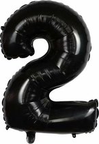 Cijfer Ballon nummer 2 - Helium Ballon - Grote verjaardag ballon - 32 INCH - Zwart  - Met opblaasrietje!