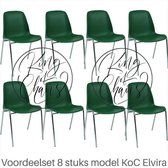 King of Chairs -set van 8- model KoC Elvira groen met verchroomd onderstel. Kantinestoel stapelstoel kuipstoel vergaderstoel tuinstoel kantine stapel stoel kantinestoelen stapelsto