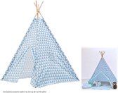 Tipi Tent kinderen driehoek print - Blauw - Wigwam - Playfun - 120 x 120 x 150 cm - Voordeelset