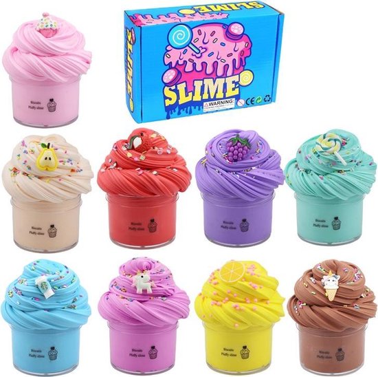 Fluffy slijm - Speelslijm - Butter slime - 9x mixed kleuren - Pakket -  Anti-kleef -... | bol.com