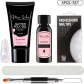 Miss Jules® Polygel Kit 30 ml - Roze - Wit - Glitter - Incl. Slip Solution, Nagelvijl, Nageltips & Duo Penseel