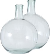 2x stuks stijlvolle glazen decoratieve bloemenvaas in het transparant glas van 24 x 18 cm - Bloemen/takken bloemenvaas voor binnen gebruik