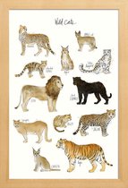 JUNIQE - Poster in houten lijst Wilde katten illustratie -60x90 /Bruin