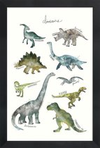 JUNIQE - Poster met houten lijst Dinosaurussen illustratie -13x18